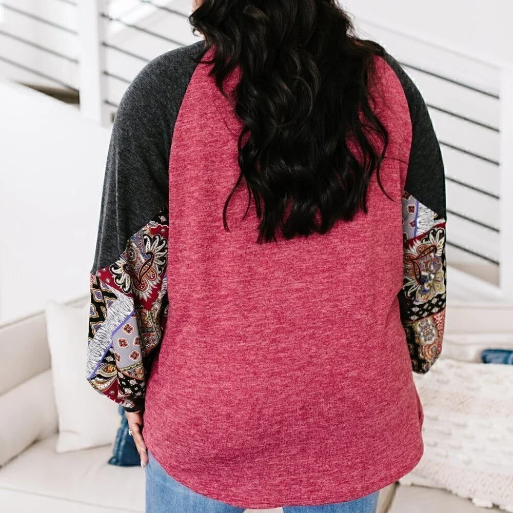First Love Heathered Red w/ Gray Sleeves & Pattern - Picture 2 of 4